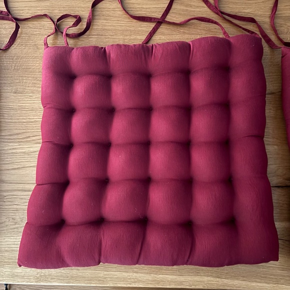 Vintage 90s Chair Cushions with Back Ties - Set of Four - Red - 17" w x 16" d - Picture 3 of 7